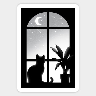 Cat window - Kitty looking stars - infinite night - beautiful moon Magnet